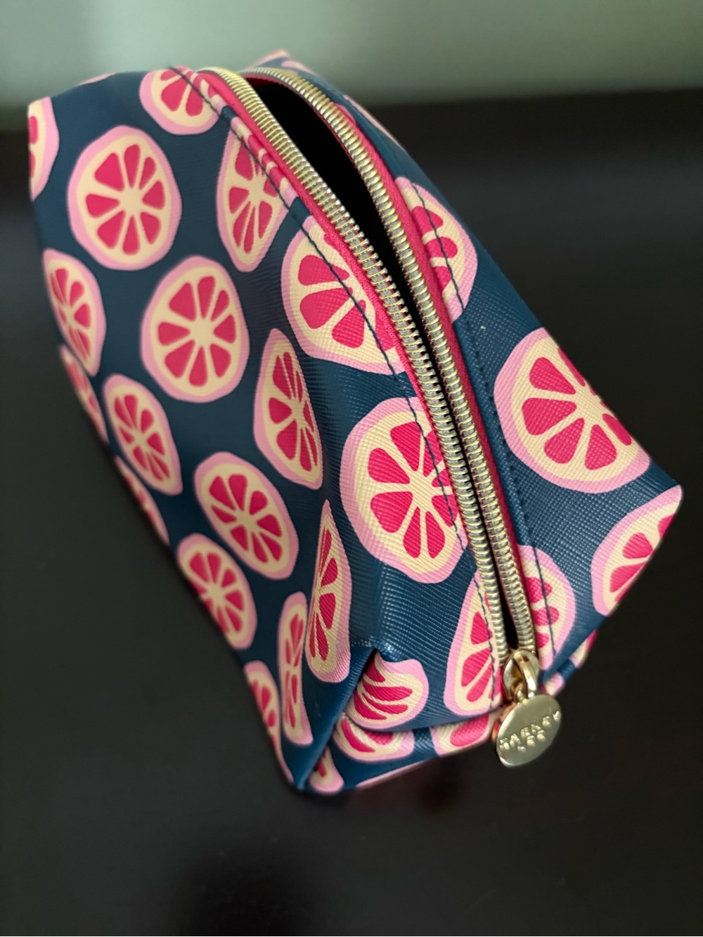 Dabney Lee Navy Cosmetic Pouch with Pink Citrus Pattern